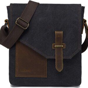 Small Messenger Bag, Vintage Canvas Leather Lightweight Crossbody Bag